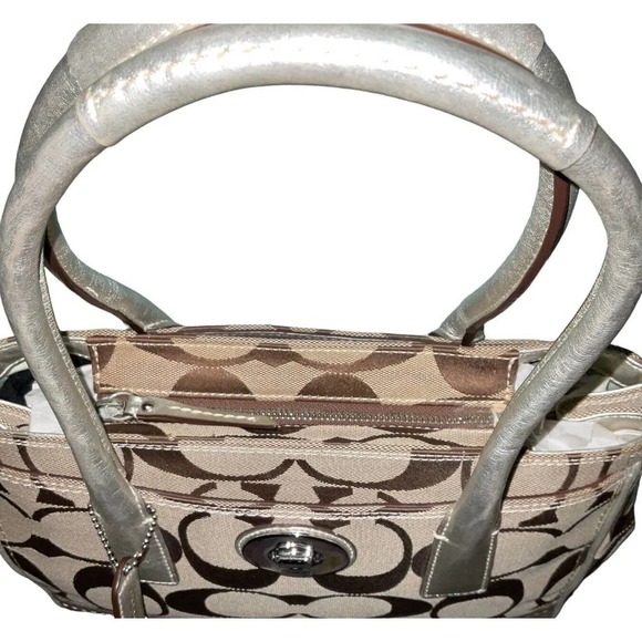 Coach Signature Hampton Madeline Handbag #A0873-11557 Khaki Silver Purse - Picture 15 of 16
